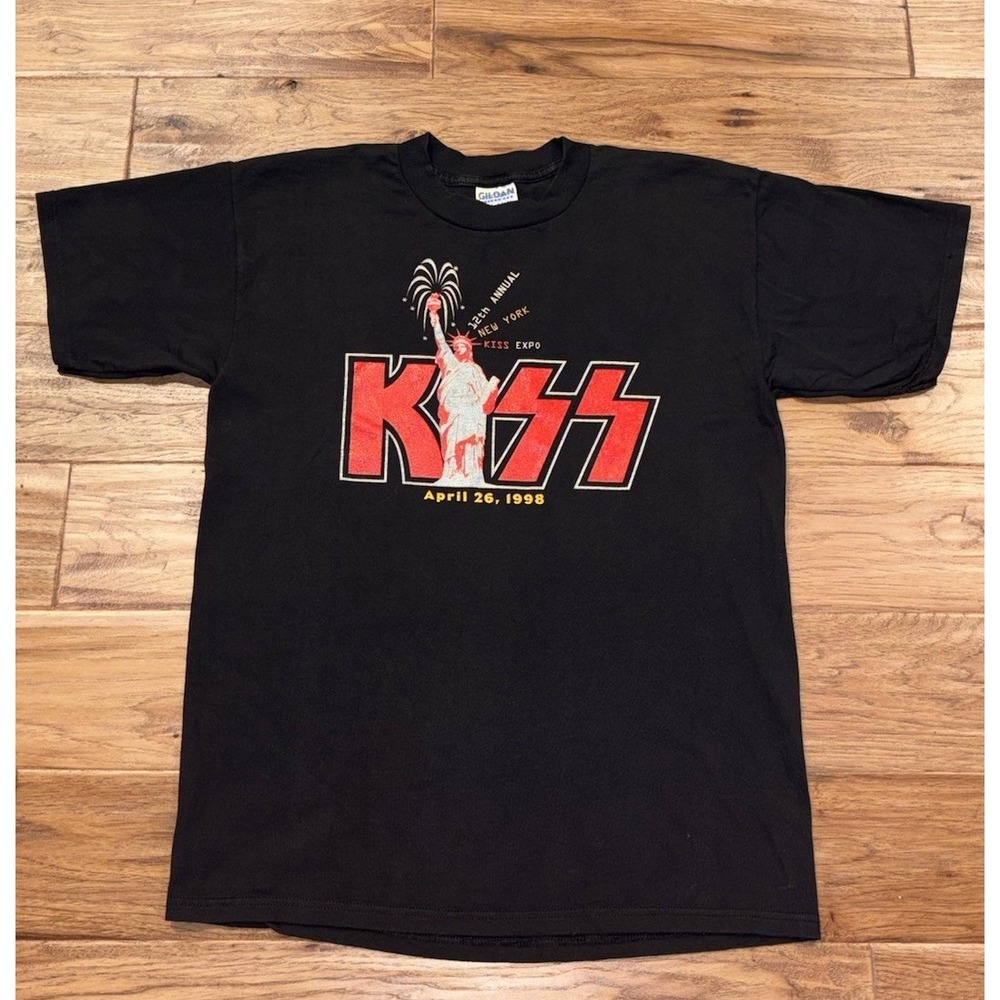 VTG KISS 1998 T-Shirt New York 12th Annual Expo 1998 Black Golden Ultra Cotton L